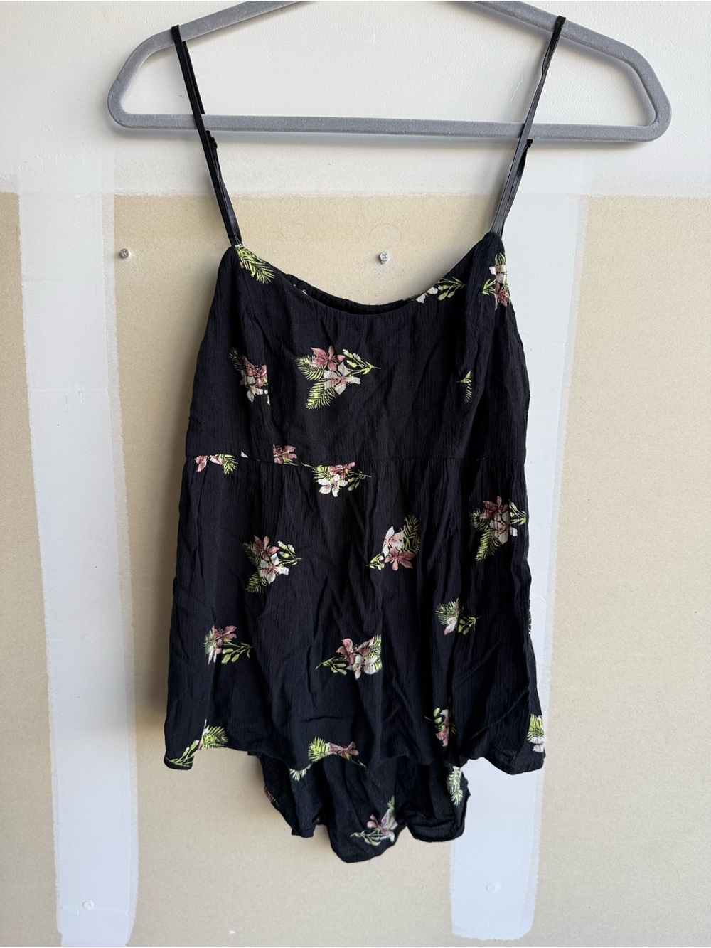 Volcom Black Floral Tank Top with Pink & Green Print